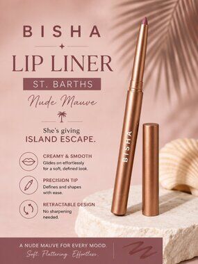 Bisha Lip Liner St. Barths Nude Mauve Retractable Lip Pencil Longwear